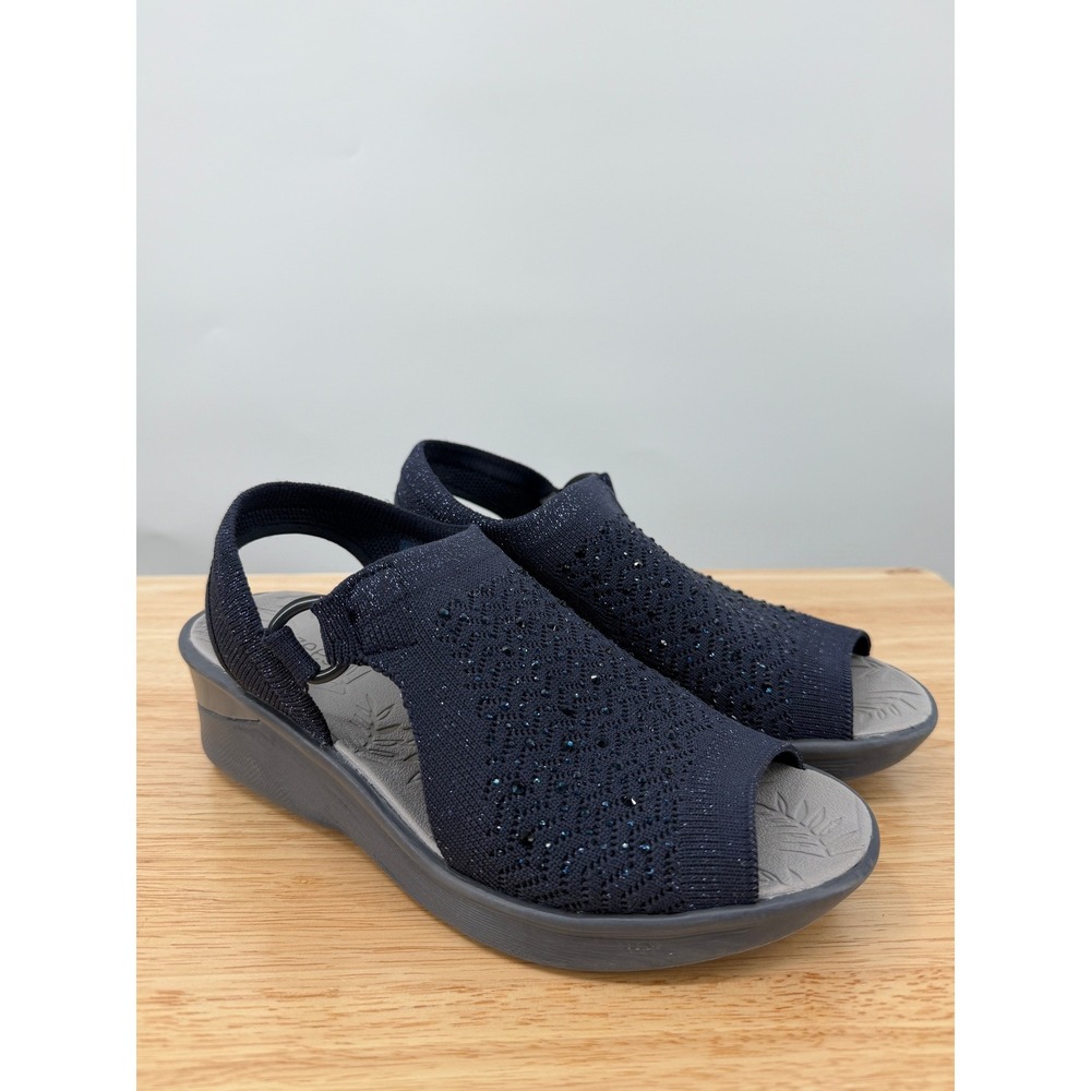 Bzees Star Bright Navy Slingback Rhinestone Wedge Sandals 6.5M Comfort Cruise
